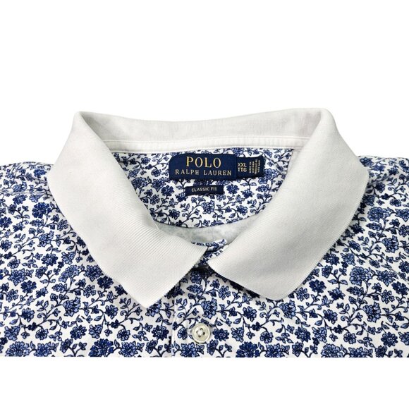 Polo Ralph Lauren Floral Polo Shirt Men's XXL Classic Fit Blue White Golf - Picture 5 of 11
